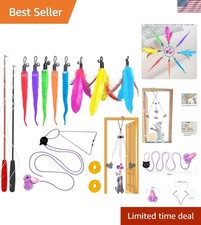 Indoor Cat Play Set: 2PCS Retractable Wands, 9 Teaser Toys  1 Door Lure