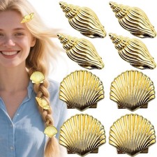 8 PCS Metal Hair Clips Gold Shell Conch Mini Beach Themed Styling Accessories
