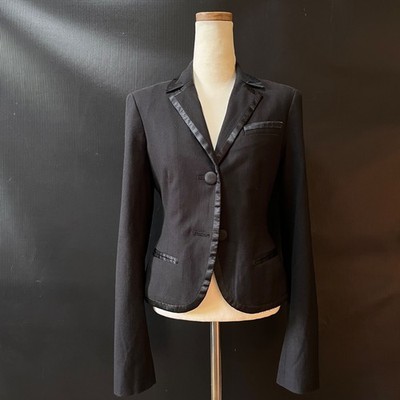 Marc Jacobs Black Satin Trim Cropped Blazer Floral Lining Made in Poland Size 4