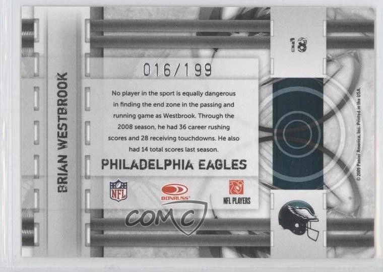 2009 Donruss Elite Prime Targets Red /199 Brian Westbrook #18 - Image 2 of 2