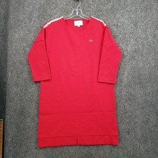 Lacoste Sport Tape Dress Womens 40 Red Knee Length Shift 3/4 Sleeve Oversized