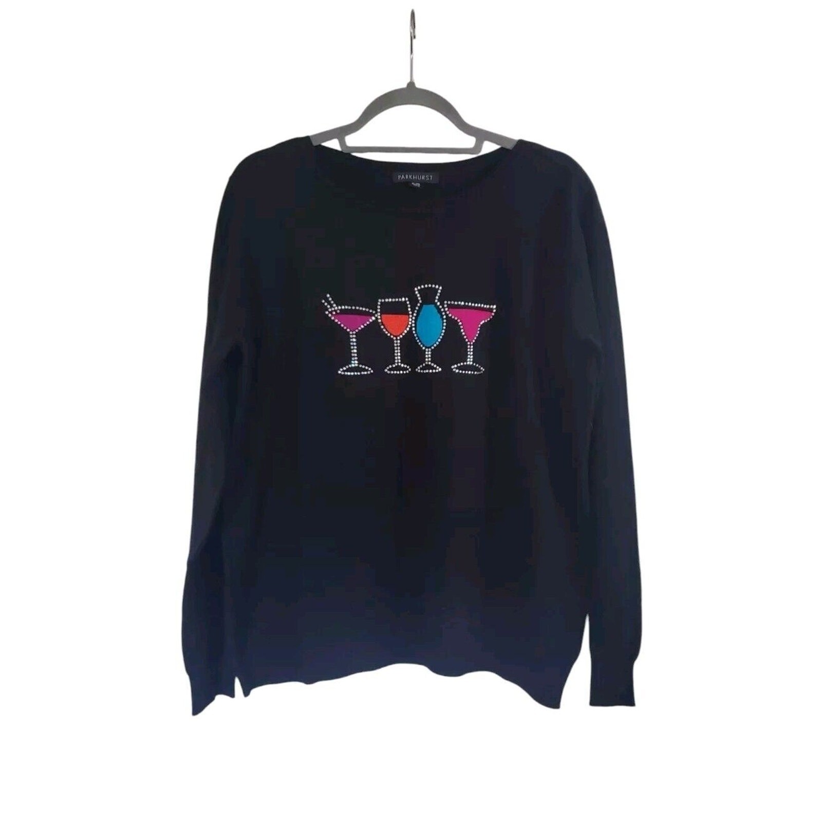 Parkhurst Cocktails Rhinestone Black Long Sleeve Soft Party Sweater Women's XL