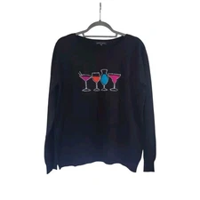 Parkhurst Cocktails Rhinestone Black Long Sleeve Soft Party Sweater Women's XL