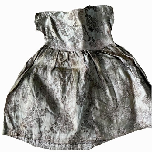 Antique Vintage Brocade Doll Dress Gold 16” Metallic A17