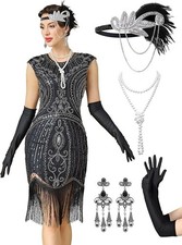 Women's Flapper Dresses 1920s,Great Gatsby Dresses Sequin Fringe Cocktail SMALL