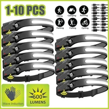 Rechargeable Headlamp 230° Wide Beam LED Motion Sensor Headlight Waterproof Lots