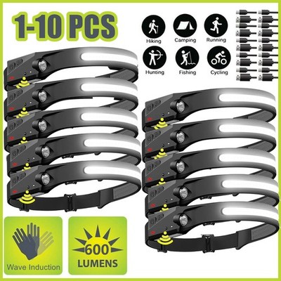 Rechargeable Headlamp 230° Wide Beam LED Motion Sensor Headlight Waterproof Lots
