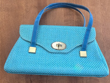 Vintage Woven Straw Bag Bright Blue 1950's