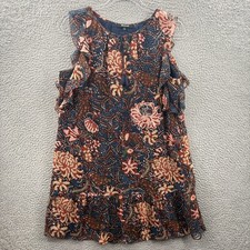 Madewell Dress Womens Small Blue Floral Batik Ruffle Cold Shoulder Tassel G6471