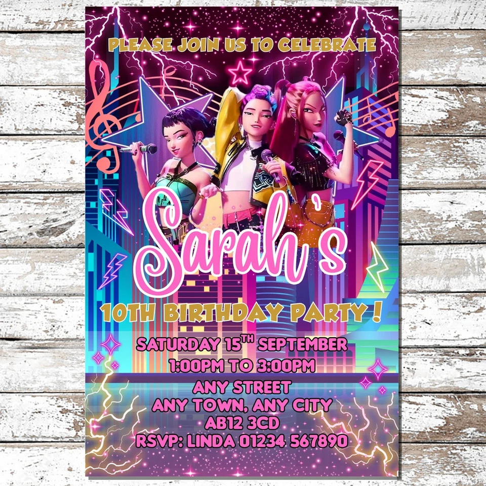 PERSONAL MOMENTS 10 PERSONALISED KPOP DEMON HUNTERS PARTY INVITATIONS INVITES WITH ENVELOPES