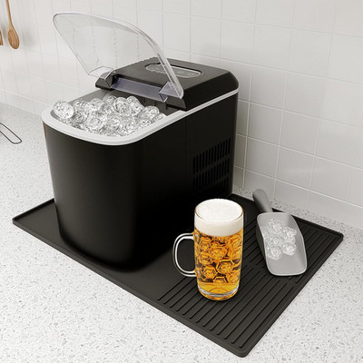Ice Maker Countertop Mat with Raised Edges 24'' x 16'' Silicone Mat for Ice M...