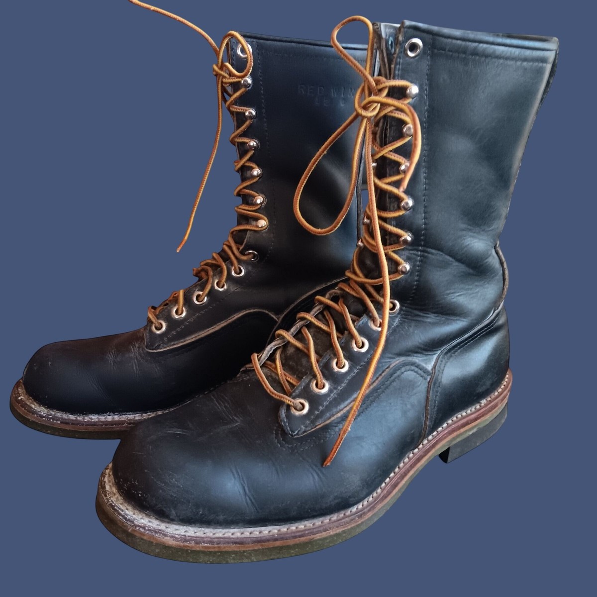 8.5 E Vintage Red Wing Mens Black Leather Lace-Up Work Boots 919