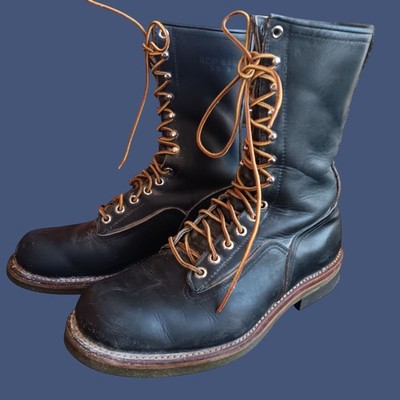 8.5 E Vintage Red Wing Mens Black Leather Lace-Up Work Boots 919