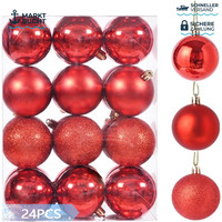 Weihnachtskugeln Set 24 StüCk 4Cm Bruchsicher Christbaumschmuck Rot