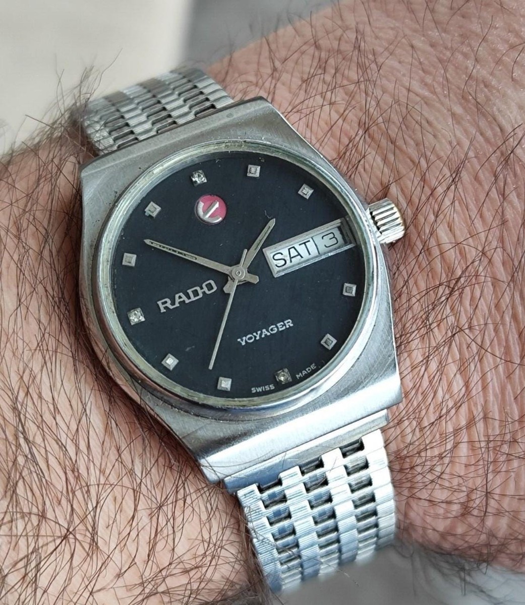 Rado voyager vintage automatic watch original bracelet black dial