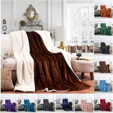 Large Sherpa Fleece Blanket 400 Gsm Super Soft Reversible Warm Sofa Bed Throws