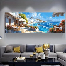 Panoramic Mykonos Sea View Cafe Painting Canvas Wall Art Home Décor Picture