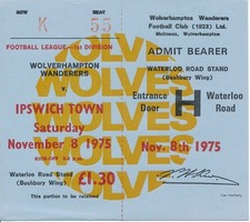 TICKET: Wolves v Ipswich Town 1975/1976 - LIGHT BLUE