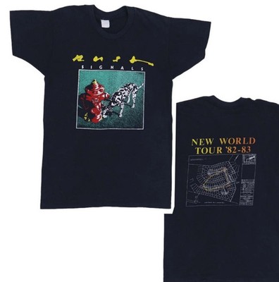 1982 Rush Signals New World Tour T-Shirt Unisex Black Cotton 2 Sides Tee S-4XL