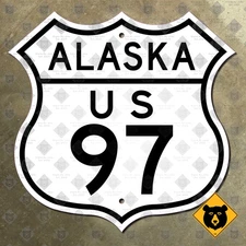 Alaska US route 97 highway marker road sign Alcan Fairbanks Delta Junction 16x16