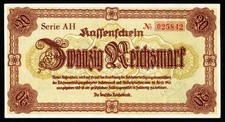 Sudetenland und Niederschlesien. 20 Reichsmark 1945. 186. UNC