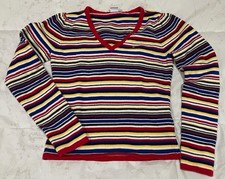 HILFIGER - TOMMY JEANS - 100 Cotton Striped V-Neck Sweater - Women's - Size M