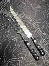 Vintage SABATIER 9" Slicer Knife & Carving Fork Stainless Steel France