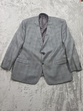 Lauren Ralph Lauren Men's 52R Gray Blue Windowpane 2 Button Blazer Silk Wool