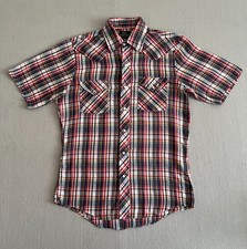 Vintage 70s Sears Western Wear Shirt Mens Medium Plaid Check Pearl Snap Top
