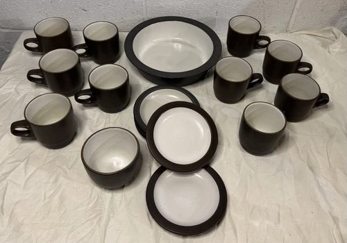 17pc Lot Vintage Heath Ceramics Brown Mug Cup Large Bowl Saucer Or Small Bowl