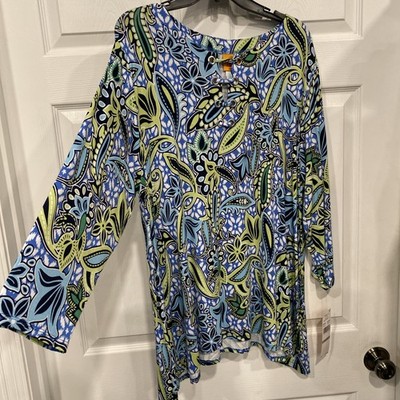 Ladies 1X Top-blue Paisley-Ruby Road-long Sleeves-NWT