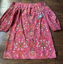 NWT Vince Camuto Dress Womens 14 Pink Floral Off Shoulder Linen Blend Boho Beach