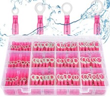 200PCS Heat Shrink Ring Terminals, 22-16 AWG, Red, 4 Sizes