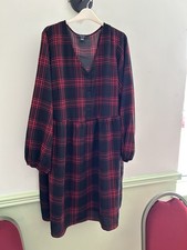 Stunning New Look Curves Size Uk24 red/black tartan smock dress with buttons 