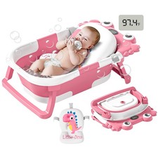 Collapsible Baby Bathtub for Newborns to with Real-time Temp Monitor Floati...
