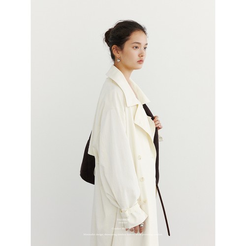 Temperament Lapel Long Trench Coat Women Loose Double Breasted Casual Outwear Sz - Imagen 3 de 24