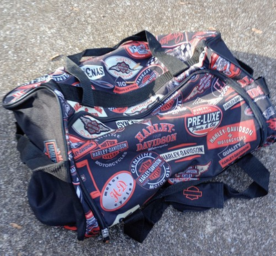 #ad Harley Davidson Duffel Bag Travel Gym Overnight Large Black Red Logo Print $39.99