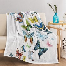 Soft Flannel Blanket Colorful Butterfly Fluttering Print Blanket for Sofa Gifts