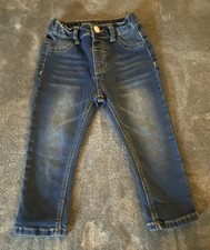 217- Shein Boys Pants Size 92 2-T Blue Elastic Waist Pull On Button Front