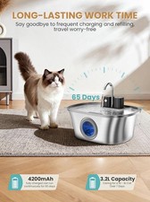 Wireless Cat Water Fountain 3.2L, Battery Operated Pet Dispenser for Cats Dogs