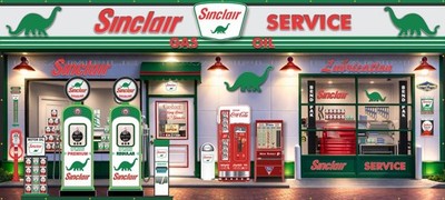 SINCLAIR GAS STATION SCENE ''RENDERED VERSION'' ART MURAL BANNER CUSTOM 9' X 20'
