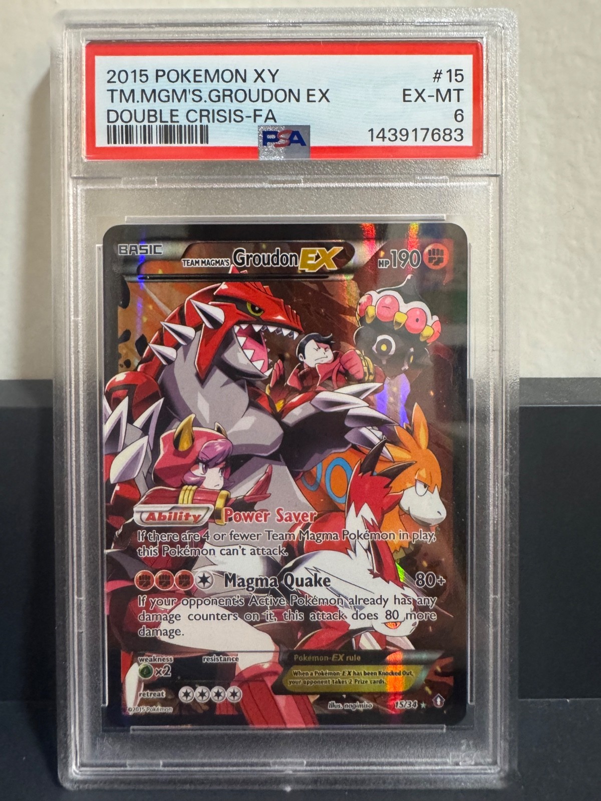 Team Magma's Groudon EX 15/34 XY Double Crisis Full Art 2015 Pokemon PSA 6