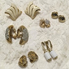 Vintage Clip On Earrings Lot 12 pieces Gold T...