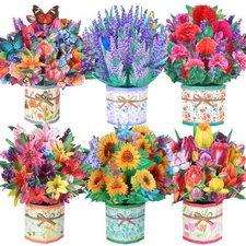 6 Pack Paper Flower Pop Up Cards, Flower Bouquet Card Popup 3D Greeting Cards...