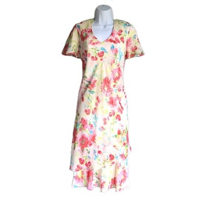 R&M Richards Romantic Fairy Whimsy Tiered Chiffon Watercolor Floral Dress Size 8