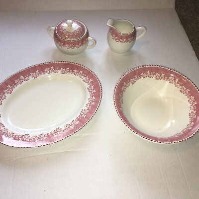 WEDGWOOD RYDAL RED Serving Platter Bowl - England Cream Sugar Lot