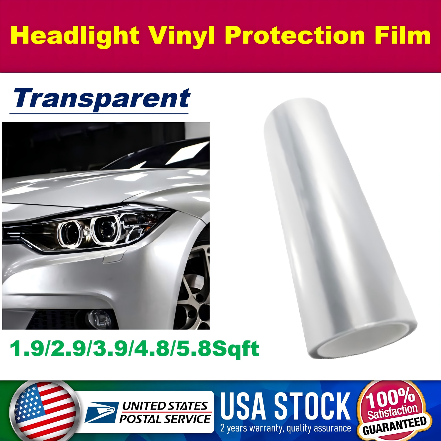 1.9-5.8sqft Vinyl Film Tint Car Headlight Taillight Fog Wrap Sticker Decal