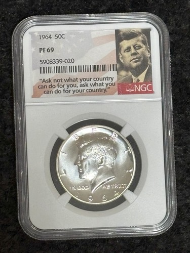 1964 Kennedy Silver Half Dollar Proof PF69 NGC "Ask Not Label"