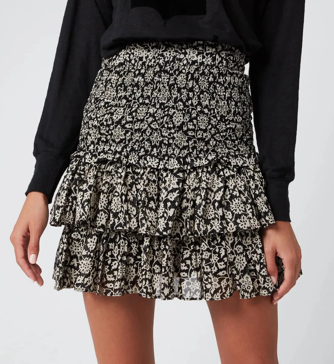 Isabel Marant Etoile Naomi Women's Smocked Floral Printed Ruffle Mini Skirt M 38