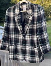 Vtg Blazer Wool Blend 16 Red Green Plaid Button Shoulder Pads White Stag 2P